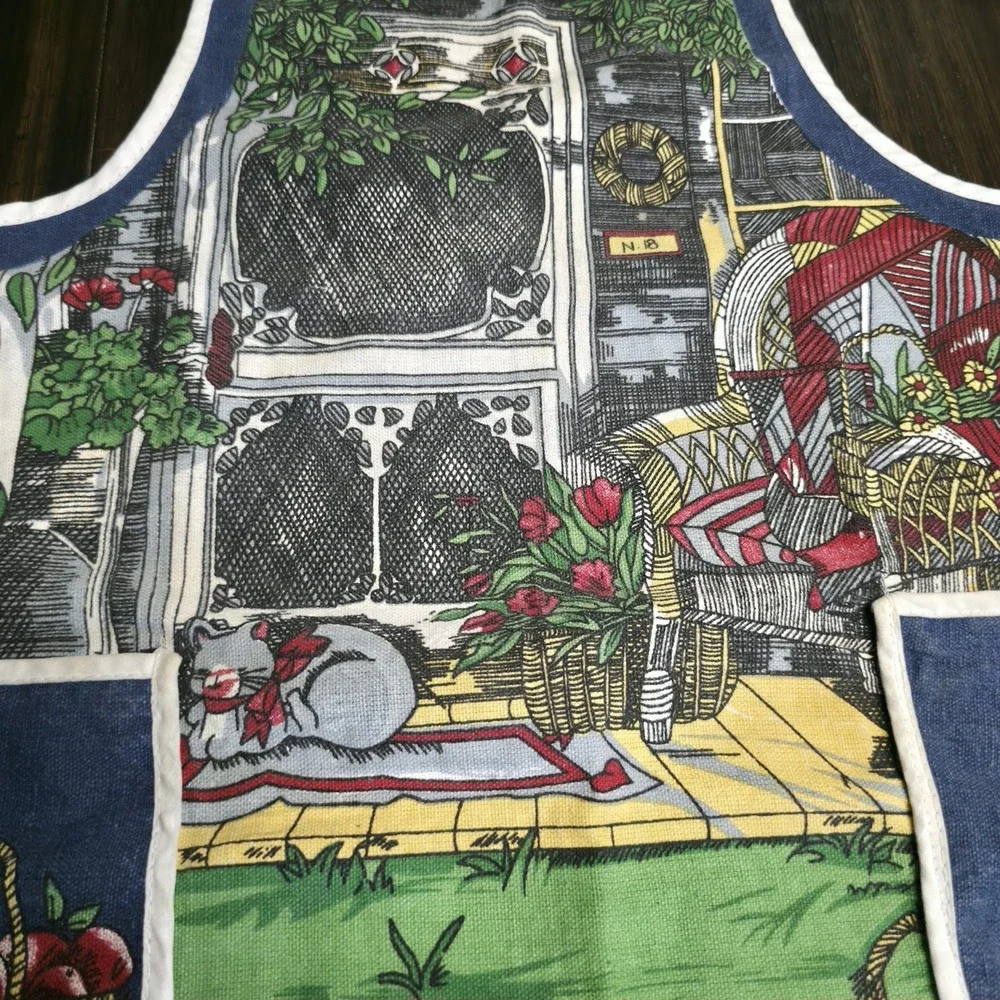 Vtg Joan Kessler Concord Fabric Apron Harvest Scene Apples Bunnies Farmhouse 80s